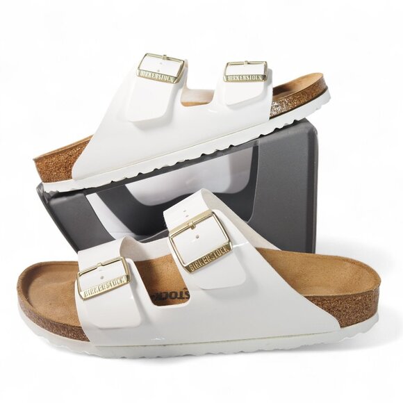 Birkenstock Arizona Birko-Flor Slide Sandals Patent White Women's 10-10.5/41 - Picture 1 of 12